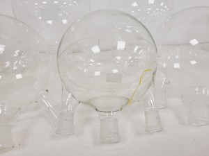Thumbnail image of Large Lot of 28 Laboratory Round Bottom Flange Flasks - Quickfit, Schott, Lab