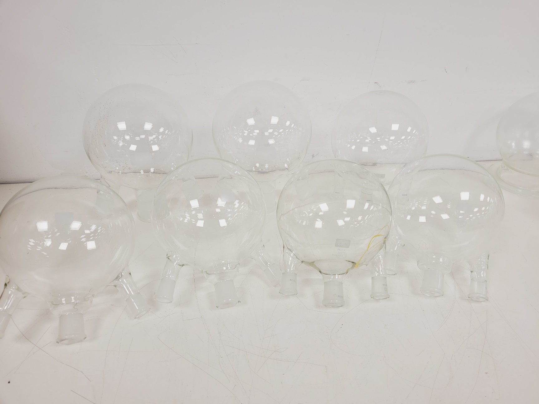 Image of Large Lot of 28 Laboratory Round Bottom Flange Flasks - Quickfit, Schott, Lab