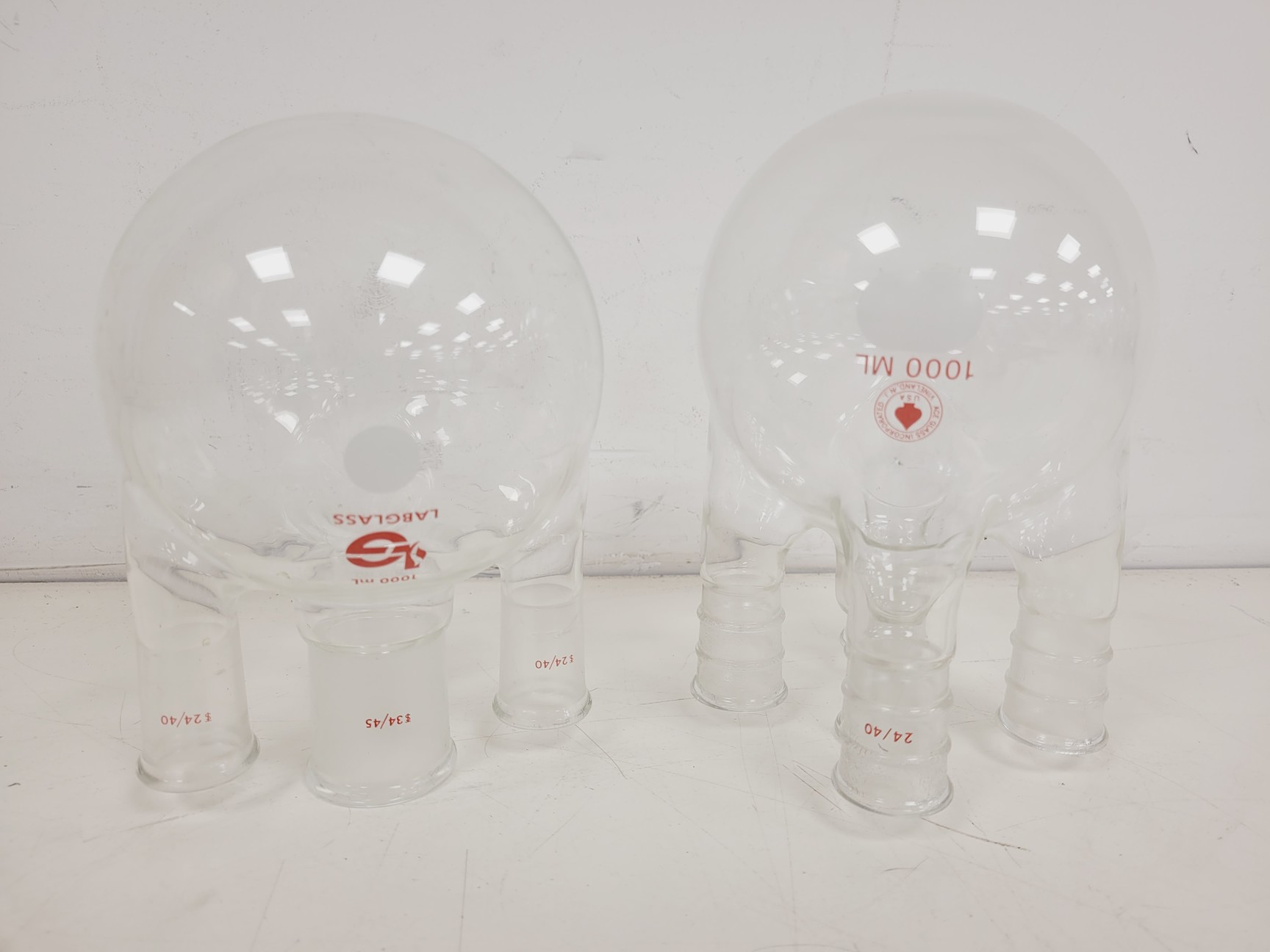 Image of Large Lot of 28 Laboratory Round Bottom Flange Flasks - Quickfit, Schott, Lab