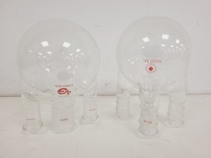 Thumbnail image of Large Lot of 28 Laboratory Round Bottom Flange Flasks - Quickfit, Schott, Lab