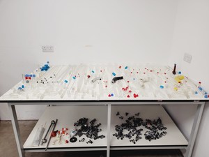 Thumbnail image of Large Lot of Distillation Laboratory Glassware - Jointed Tubes, Clamps Quickfit