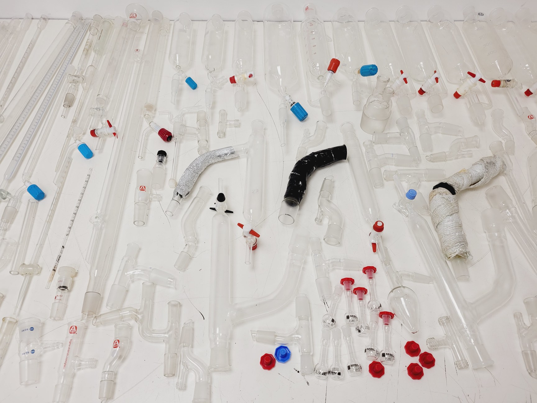 Image of Large Lot of Distillation Laboratory Glassware - Jointed Tubes, Clamps Quickfit