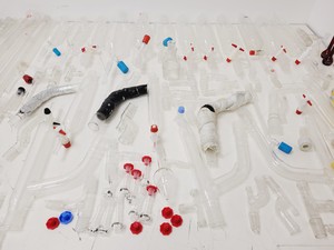 Thumbnail image of Large Lot of Distillation Laboratory Glassware - Jointed Tubes, Clamps Quickfit