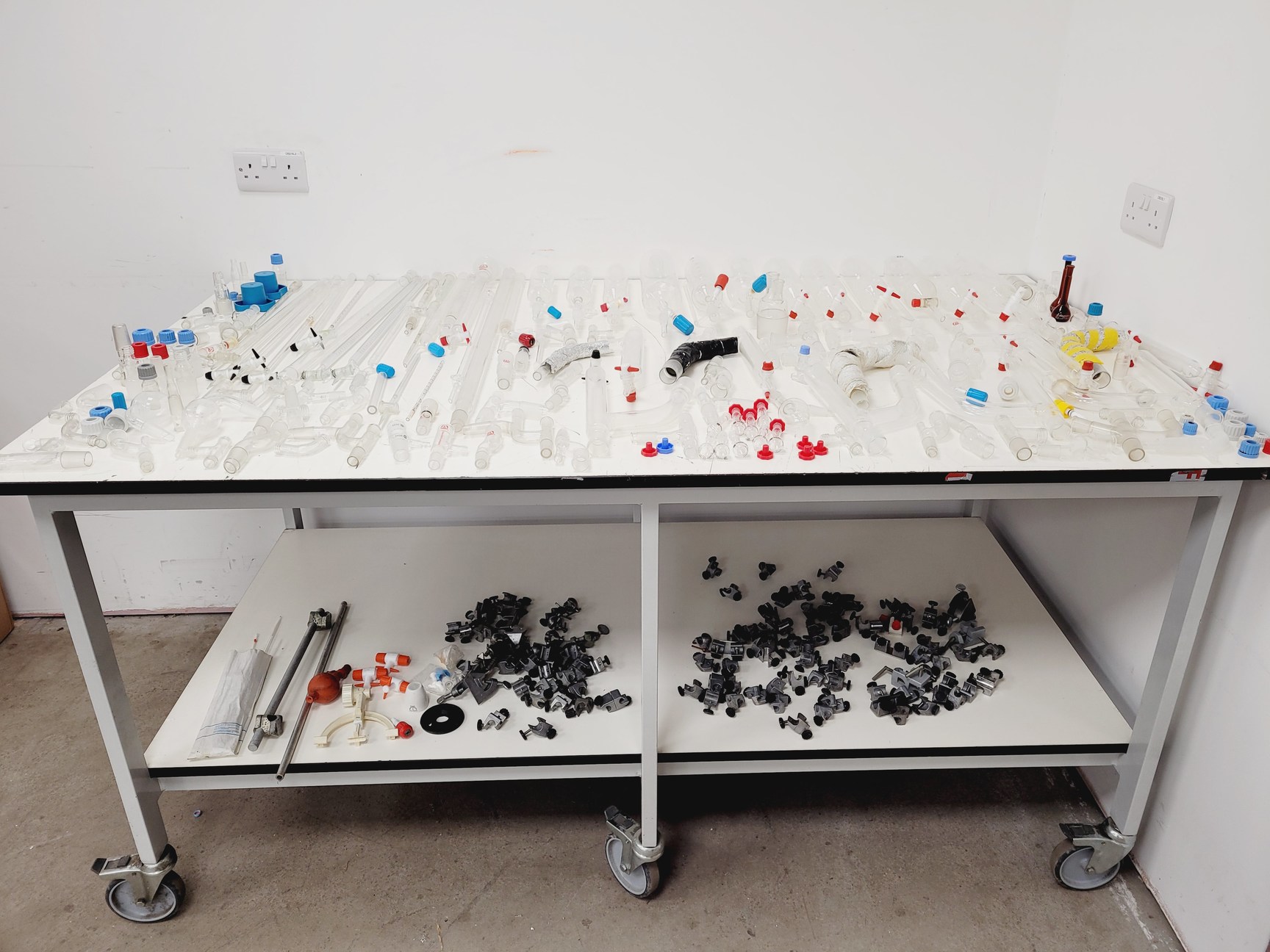 Image of Large Lot of Distillation Laboratory Glassware - Jointed Tubes, Clamps Quickfit