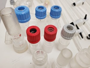 Thumbnail image of Large Lot of Distillation Laboratory Glassware - Jointed Tubes, Clamps Quickfit