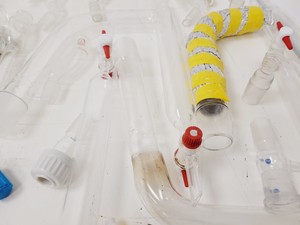 Thumbnail image of Large Lot of Distillation Laboratory Glassware - Jointed Tubes, Clamps Quickfit