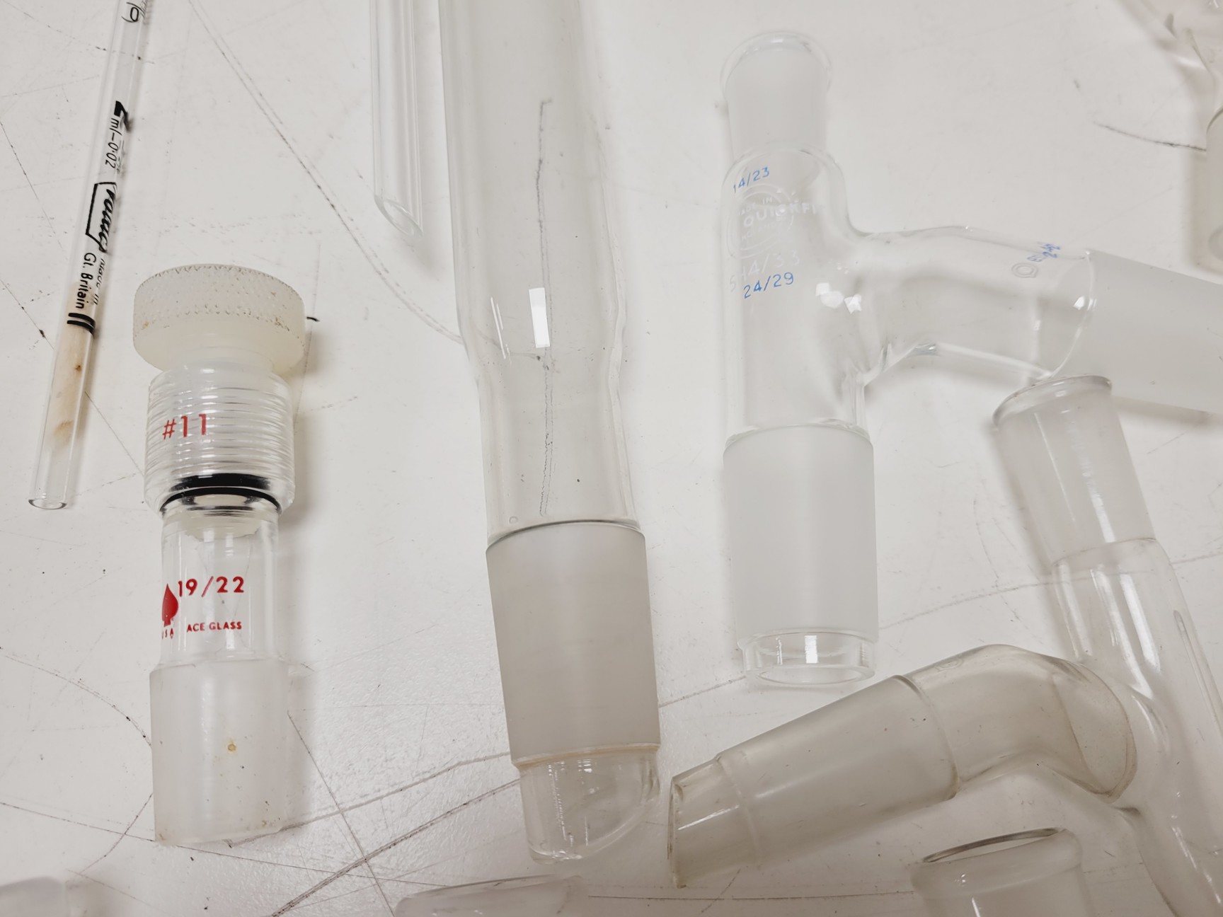 Image of Large Lot of Distillation Laboratory Glassware - Jointed Tubes, Clamps Quickfit
