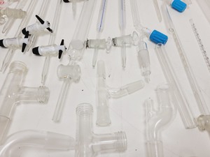 Thumbnail image of Large Lot of Distillation Laboratory Glassware - Jointed Tubes, Clamps Quickfit