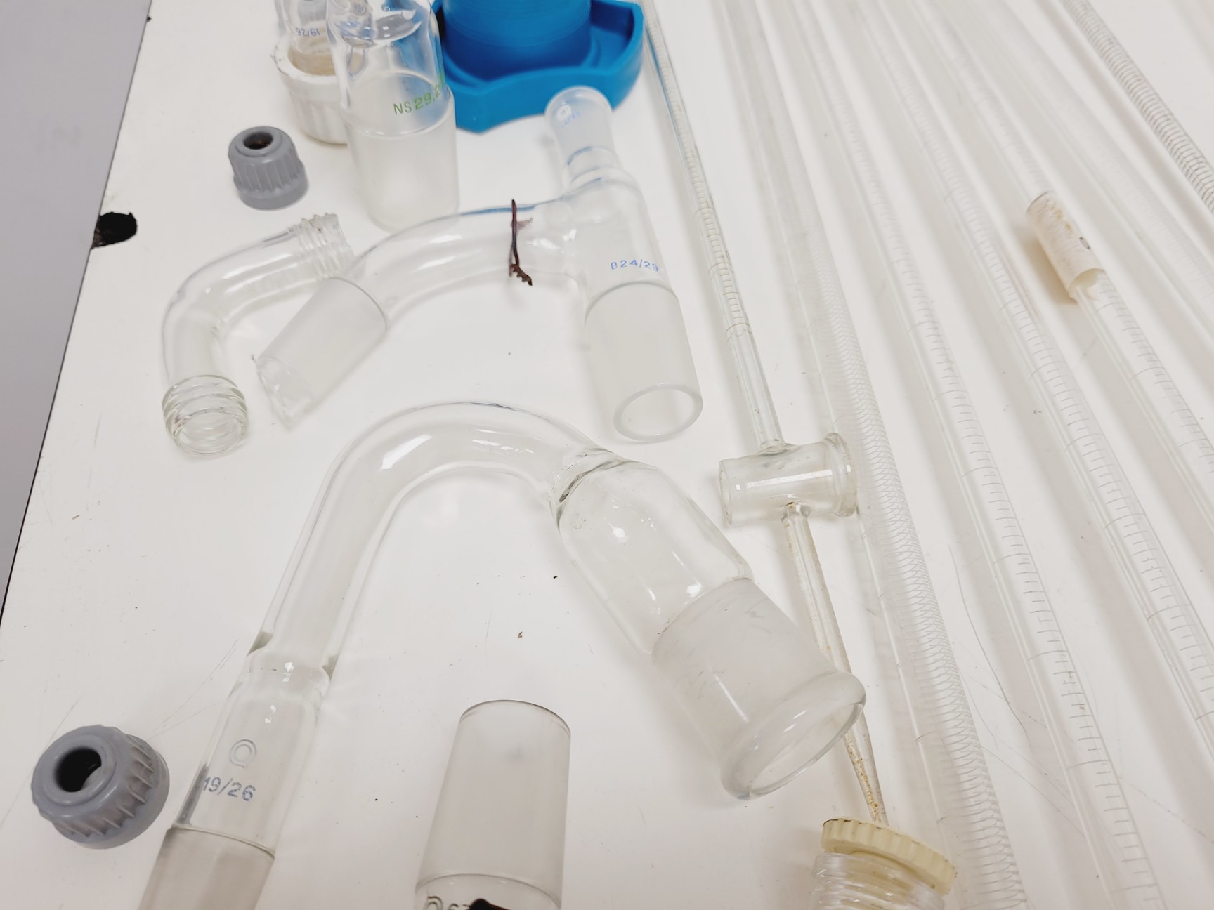 Image of Large Lot of Distillation Laboratory Glassware - Jointed Tubes, Clamps Quickfit