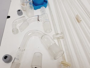 Thumbnail image of Large Lot of Distillation Laboratory Glassware - Jointed Tubes, Clamps Quickfit
