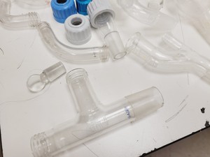 Thumbnail image of Large Lot of Distillation Laboratory Glassware - Jointed Tubes, Clamps Quickfit