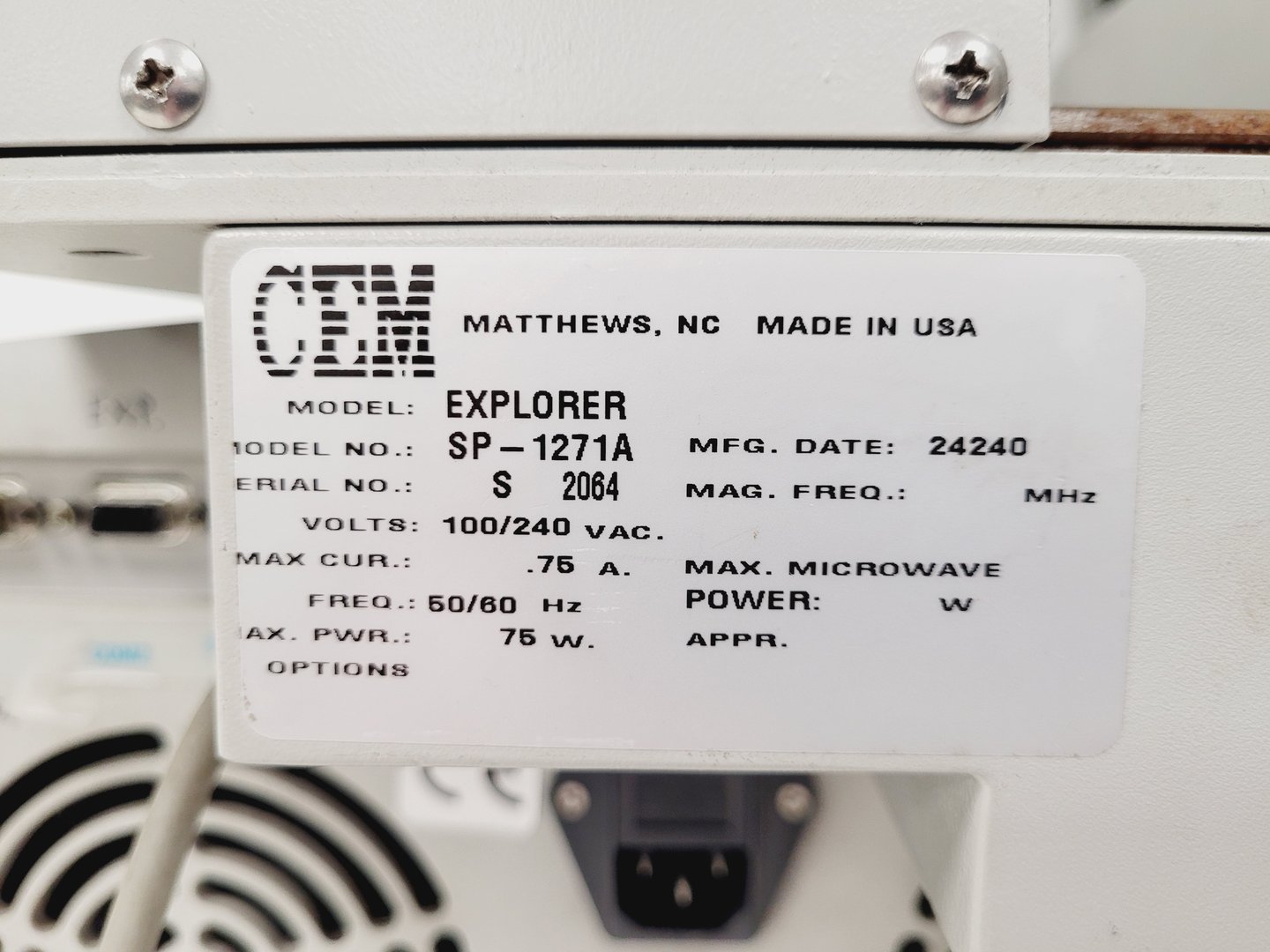 Image of CEM Discover Explorer Microwave Reactor Sythesiser  SP-1271A Lab