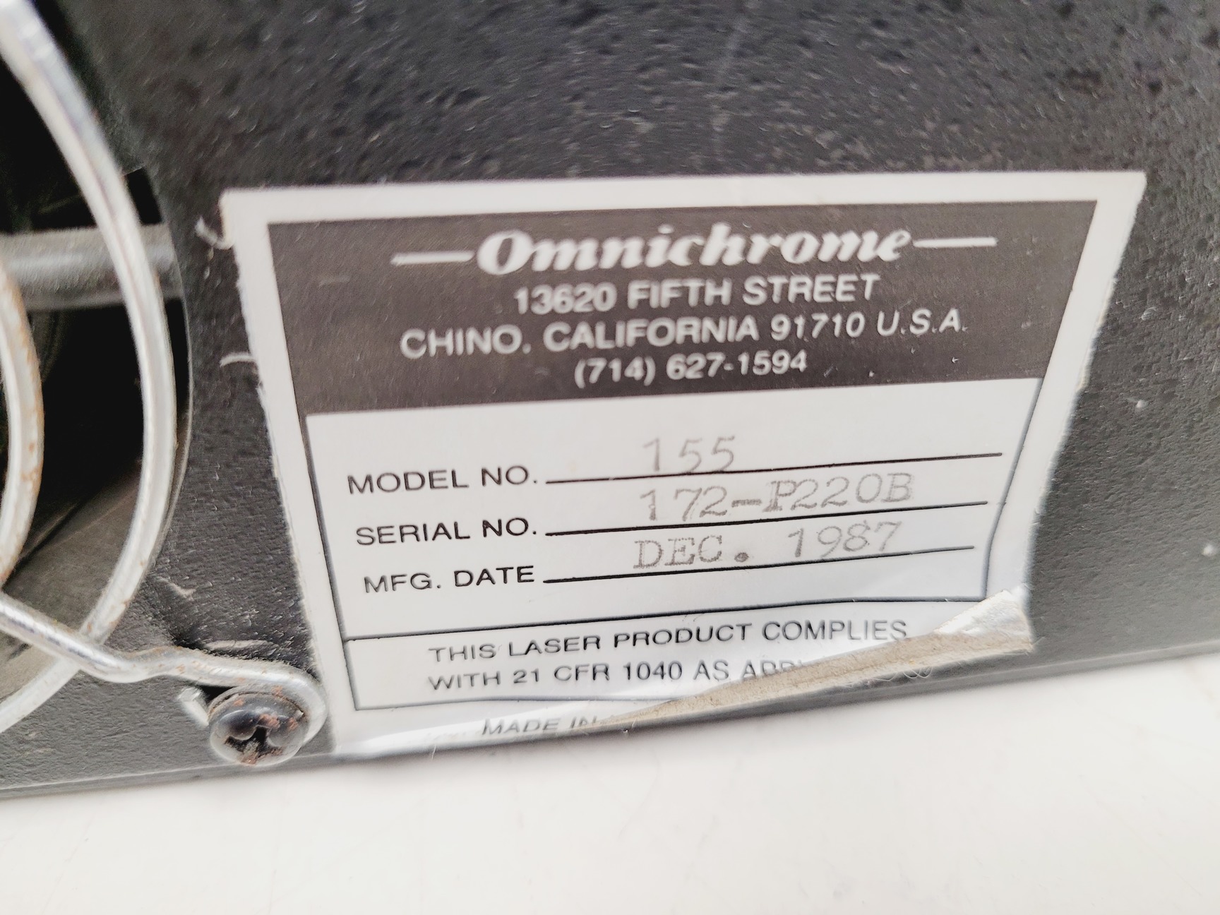 Image of Omnichrome Air-Cooled Argon Laser Head  Model - 532 with 155 Power Supply Lab