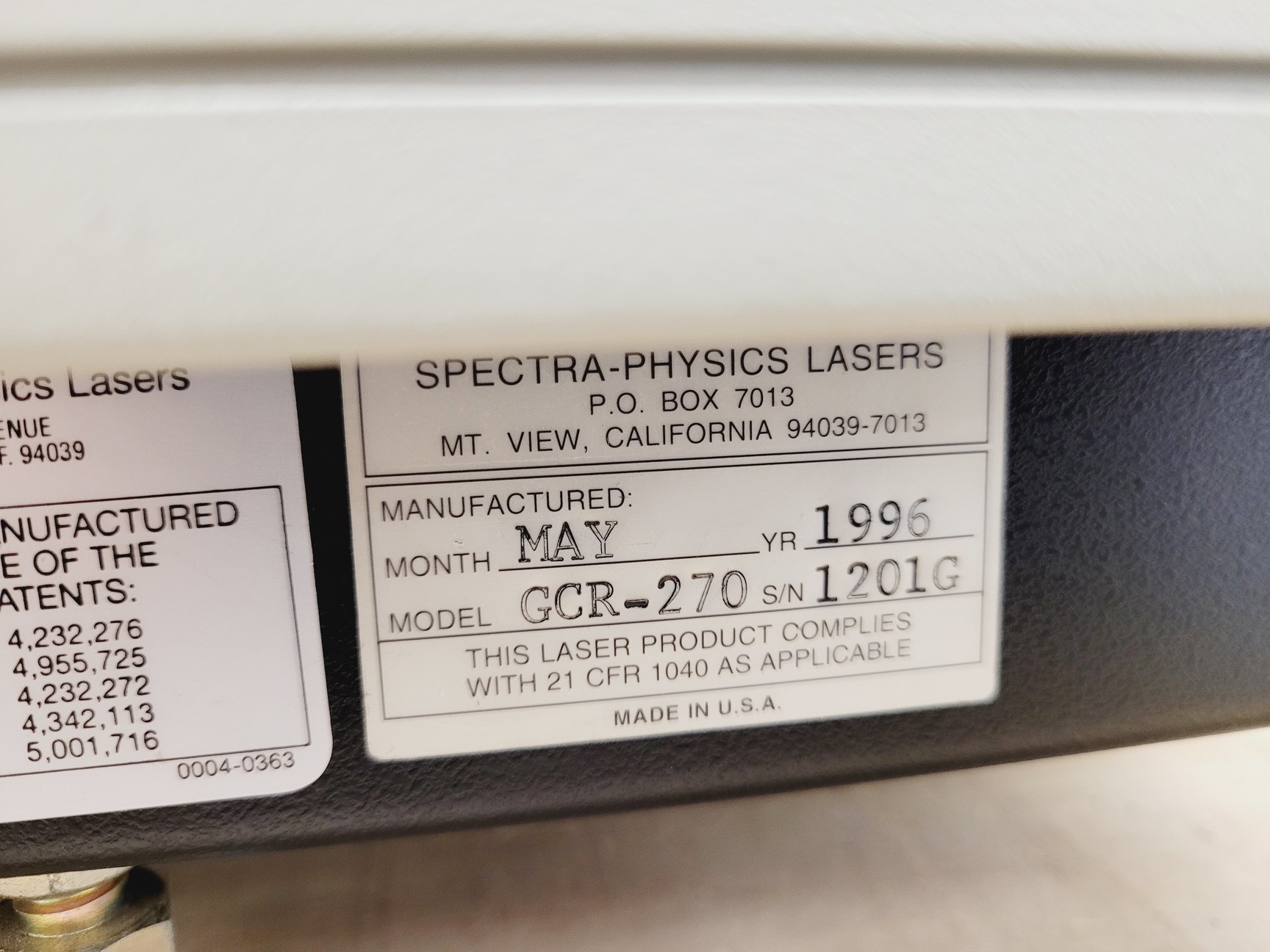 Image of Spectra-Physics Quanta-Ray Laser  Model - GCR-270 with Controller & Power Supply