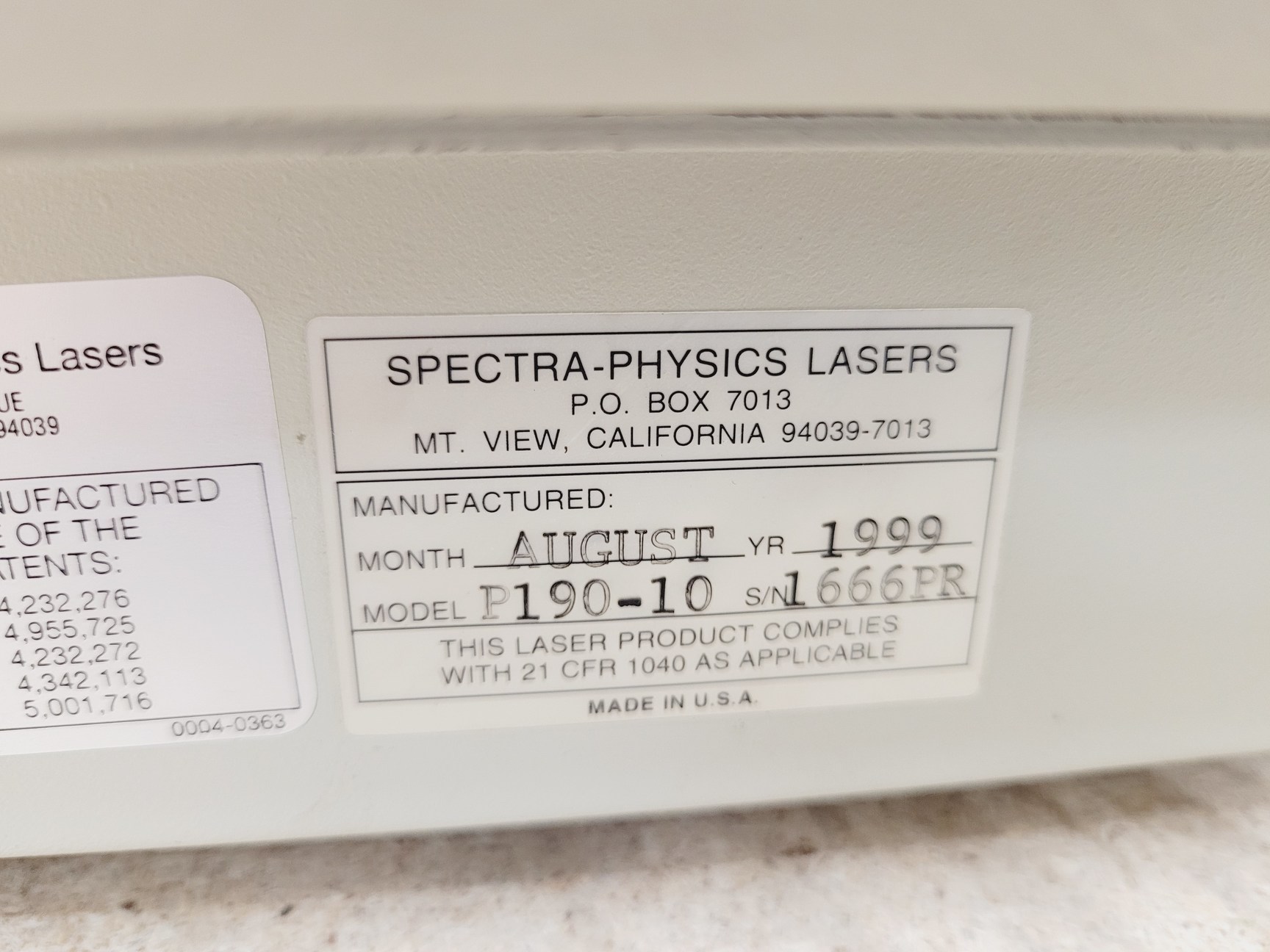 Image of Spectra-Physics Quanta-Ray Laser  Model - P190-10 with Power Supply & Controller