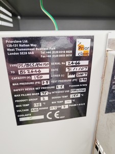 Thumbnail image of Priorclave Tactrol 2 Autoclave  Type - PS/QCS/EH150 Lab