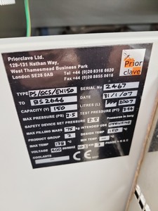 Thumbnail image of  Priorclave Tactrol 2 PS/QCS/EH150  Laboratory Autoclave Lab