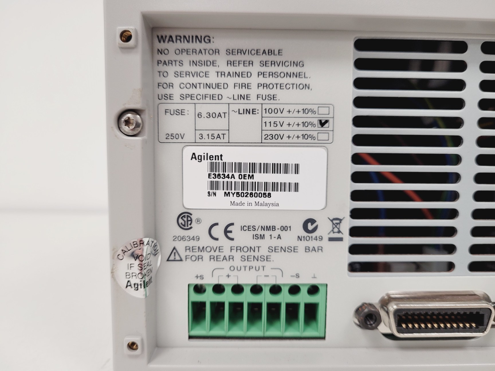 Image of Agilent DC Power Supply  Model E3634A 0EM with L-com  Series Cable Lab