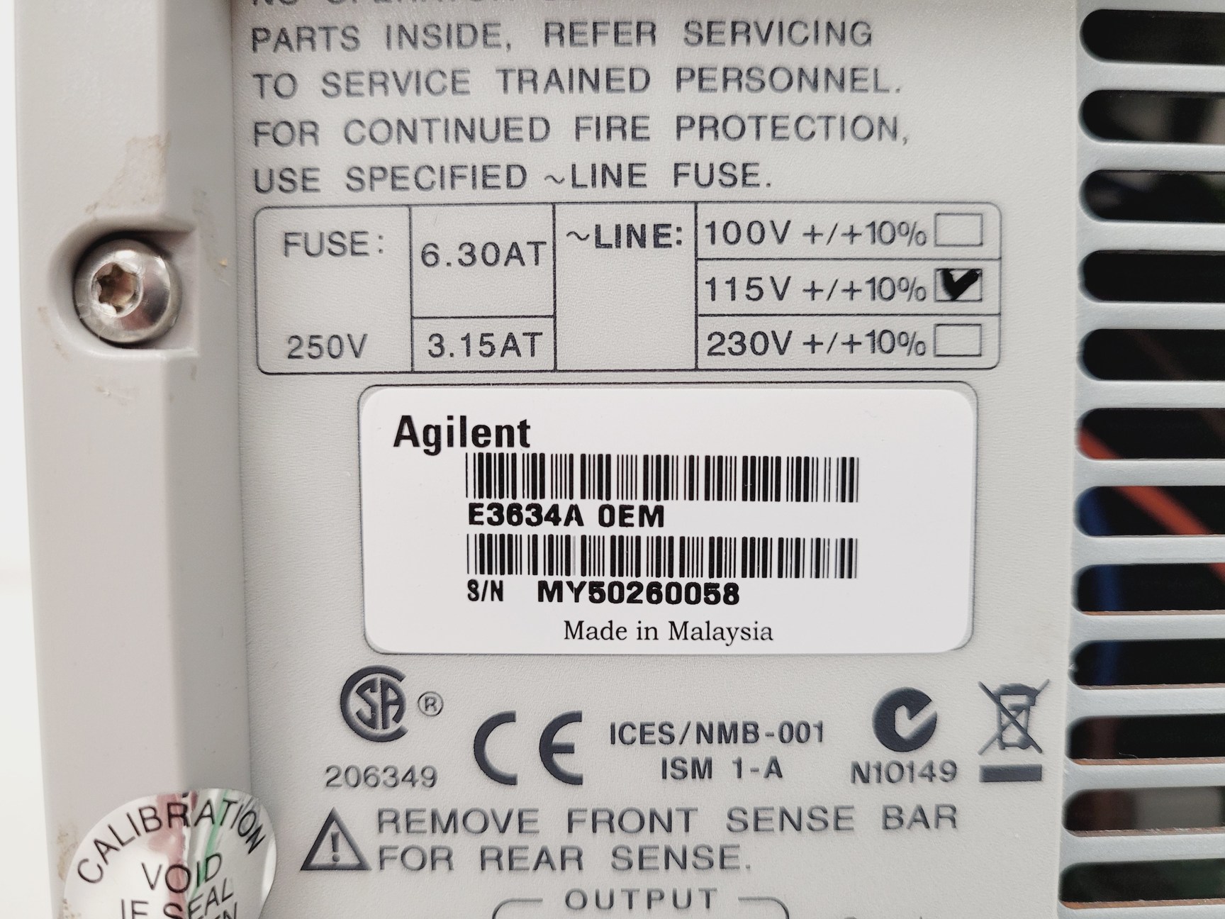 Image of Agilent DC Power Supply  Model E3634A 0EM with L-com  Series Cable Lab