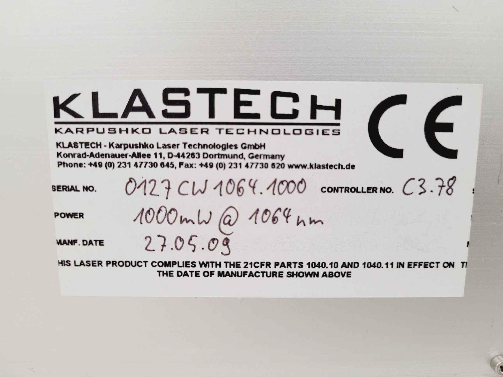 Image of Klastech C3.78 Laser Controller with XP AED100US19 Power Supply Lab