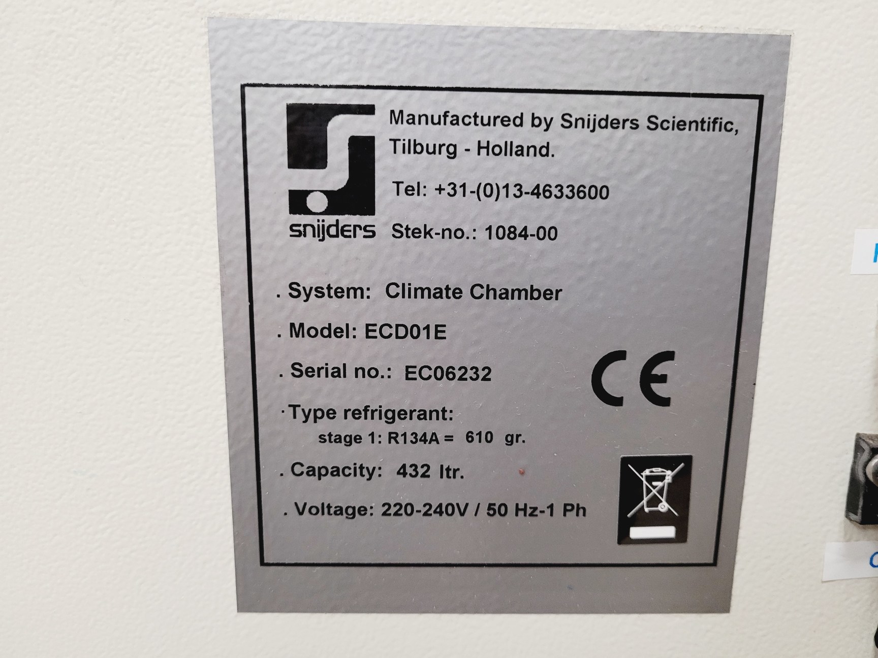 Image of Snijders Scientific Growth Chamber Climate System  ECD01E  Lab