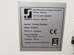 Thumbnail image of Snijders Scientific Growth Chamber Climate System  ECD01E  Lab