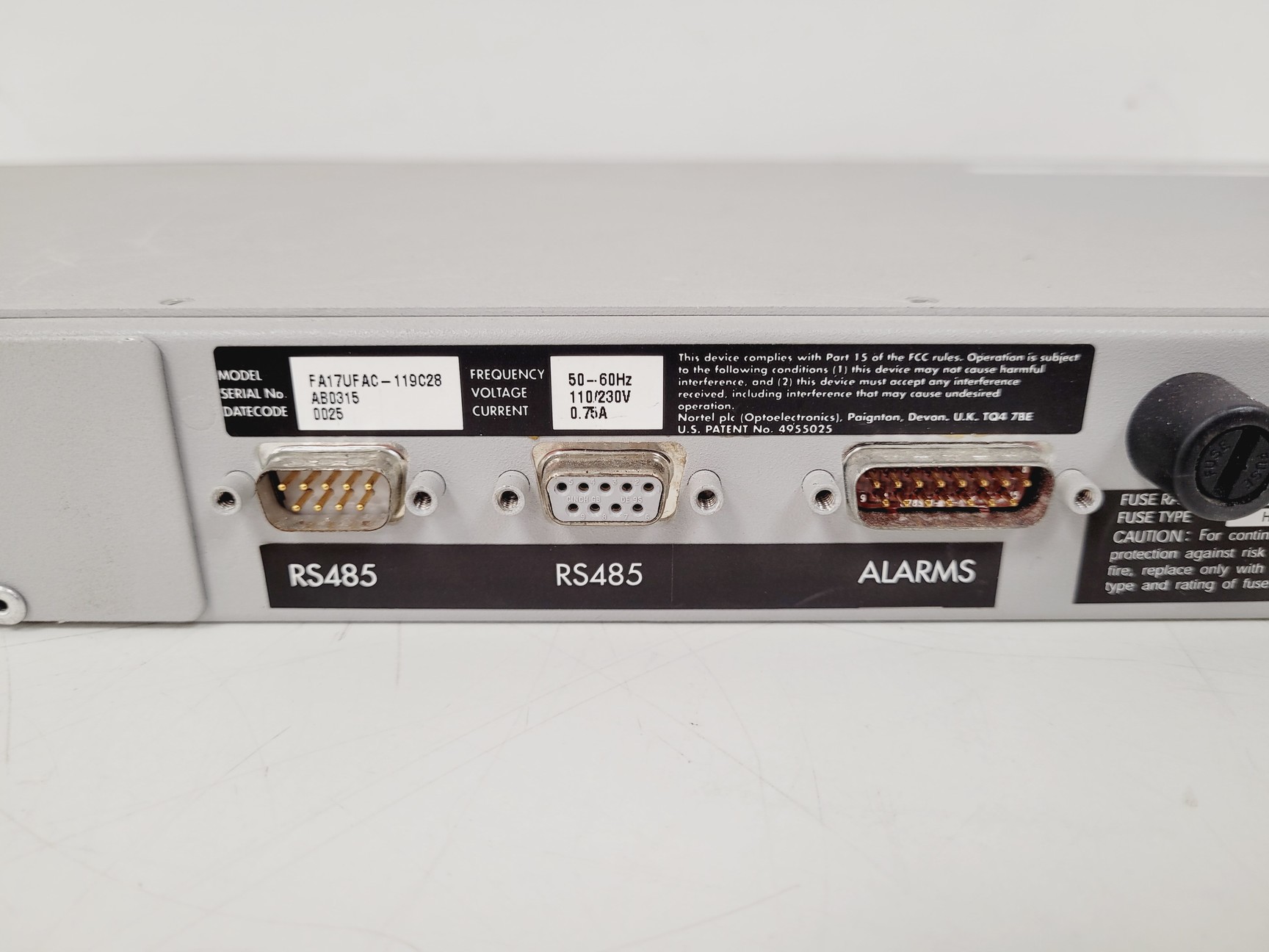 Image of Nortel Erbium Doped Fiber Amplifier with Key Model FA17UFAC-119C28 Lab