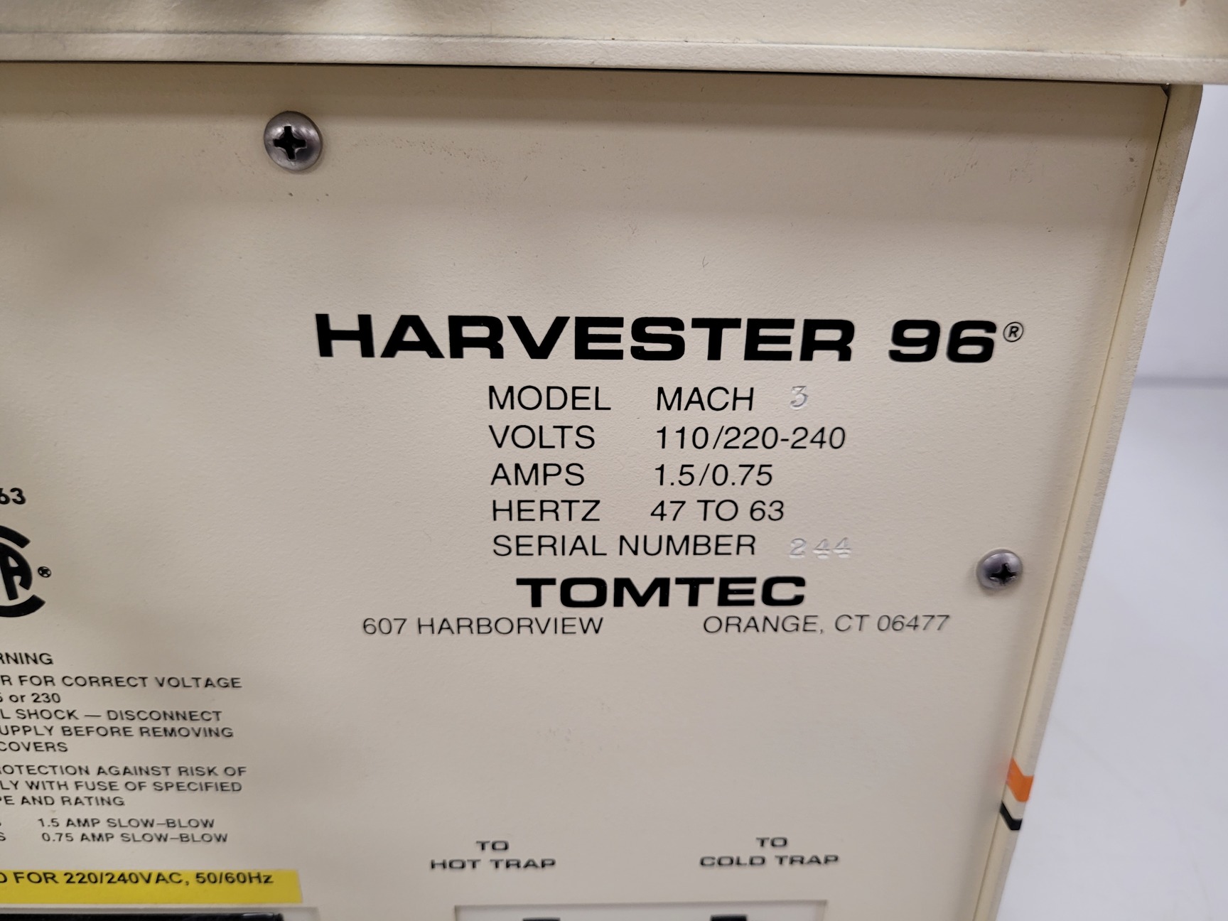 Image of Tomtec Cell Harvester 96 System - Mach 3 with Autotrap 24 & GAST Pump Lab