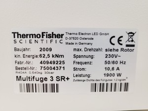 Thumbnail image of Thermo Multifuge 3SR+ Refrigerated Laboratory Centrifuge Lab