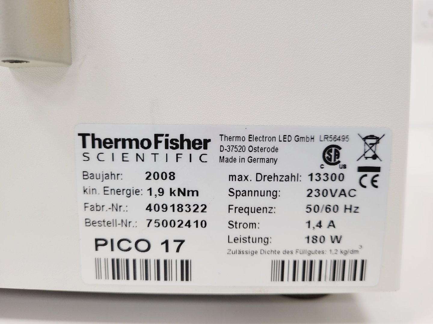 Image of Thermo Heraeus Pico 17 Benchtop Laboratory Centrifuge with 13000rpm Rotor Lab