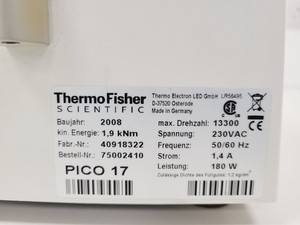 Thumbnail image of Thermo Heraeus Pico 17 Benchtop Laboratory Centrifuge with 13000rpm Rotor Lab