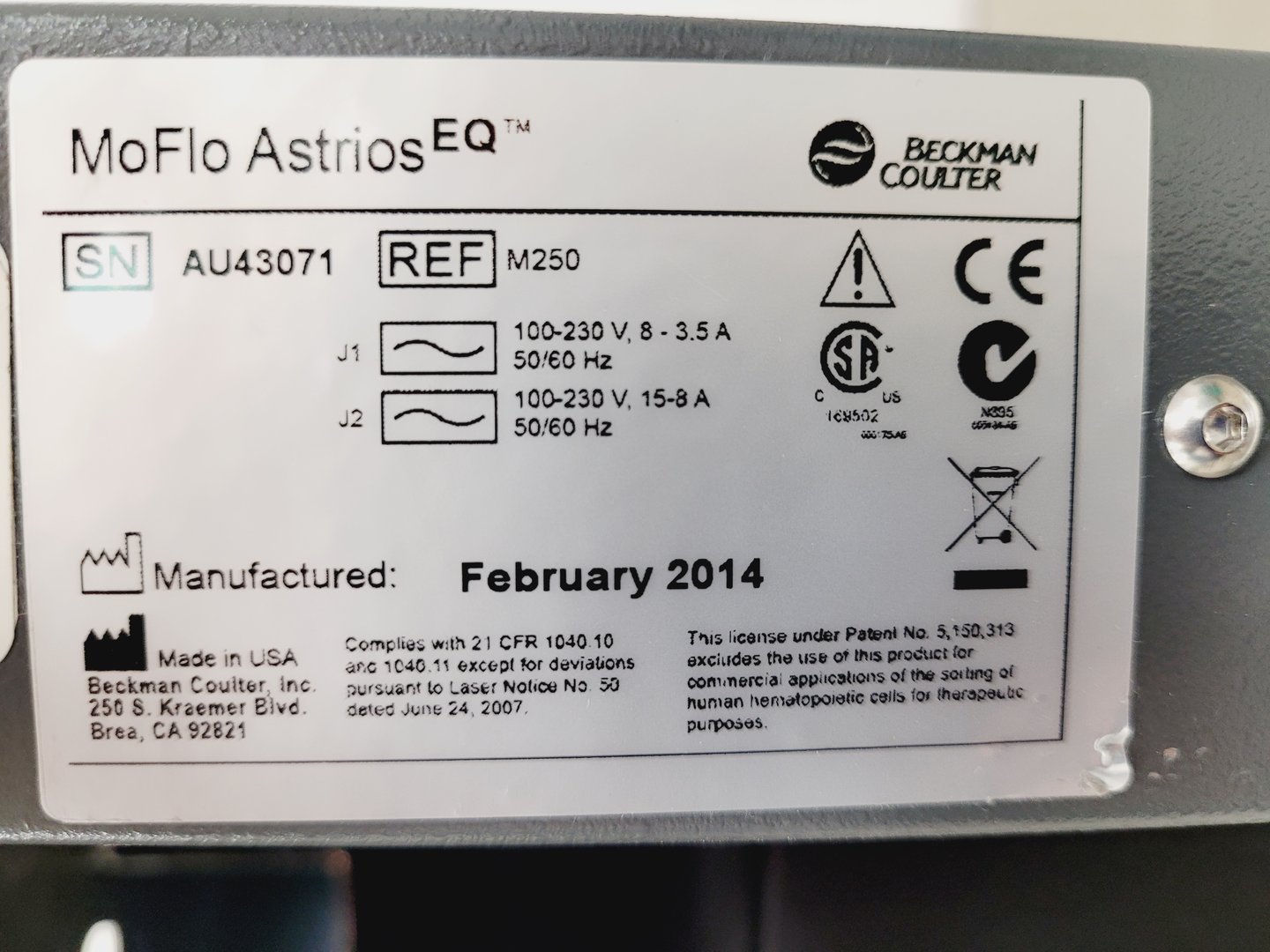 Image of MoFlo Astrios EQ Cell Sorter 4 laser system Lab