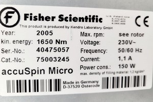 Thumbnail image of Fisher Scientific accuSpin Micro with 13000rpm Rotor Cat No. 75003245 Lab