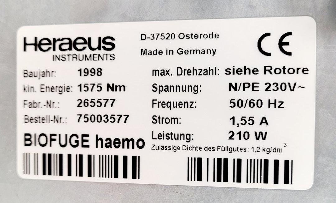 Image of Heraeus Biofuge Haemo Centrifuge with 1067 Haematocrit Dish Rotor Lab