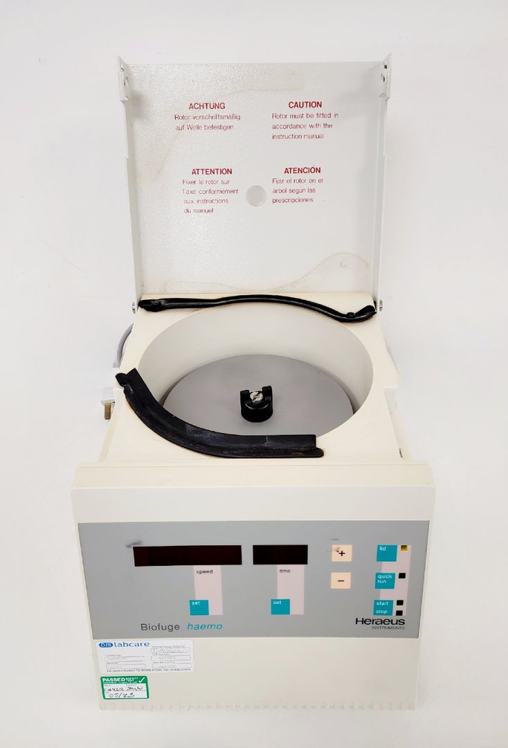 Heraeus Biofuge Haemo Centrifuge with 1067 Haematocrit Dish Rotor Lab