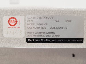 Thumbnail image of Beckman Coulter Avanti J-26S-XP High Performance Centrifuge with Rotors Lab