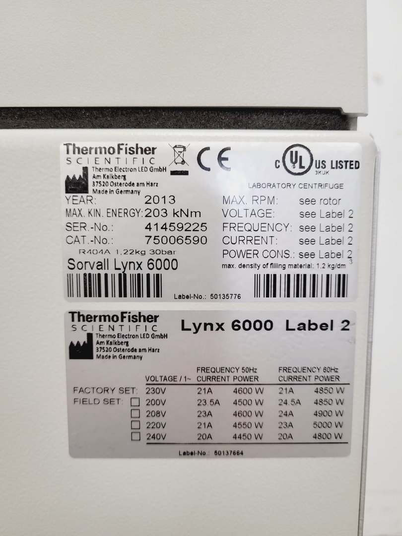 Image of Thermo Sorvall Lynx 6000 Centrifuge With FiberLite F9-6x1000 LEX Rotor Lab