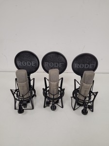 Thumbnail image of 3x RØDE (Rode) NTA-1 Condenser Microphones with Stands, Pop-Shields & Mounts