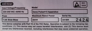 Thumbnail image of Bio-Rad RF Gene Pulser System with Capacitance Extender II  Model: XT55-2107 Lab