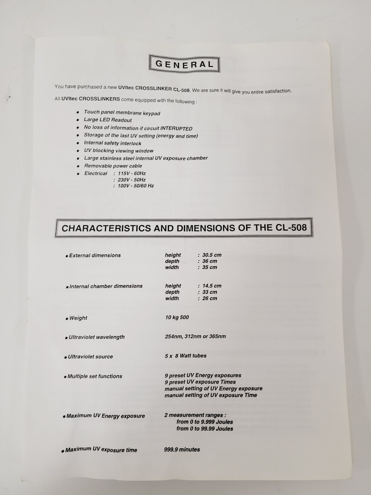 Image of Uvitec UV Crosslinker  Model - CL-508.G Lab