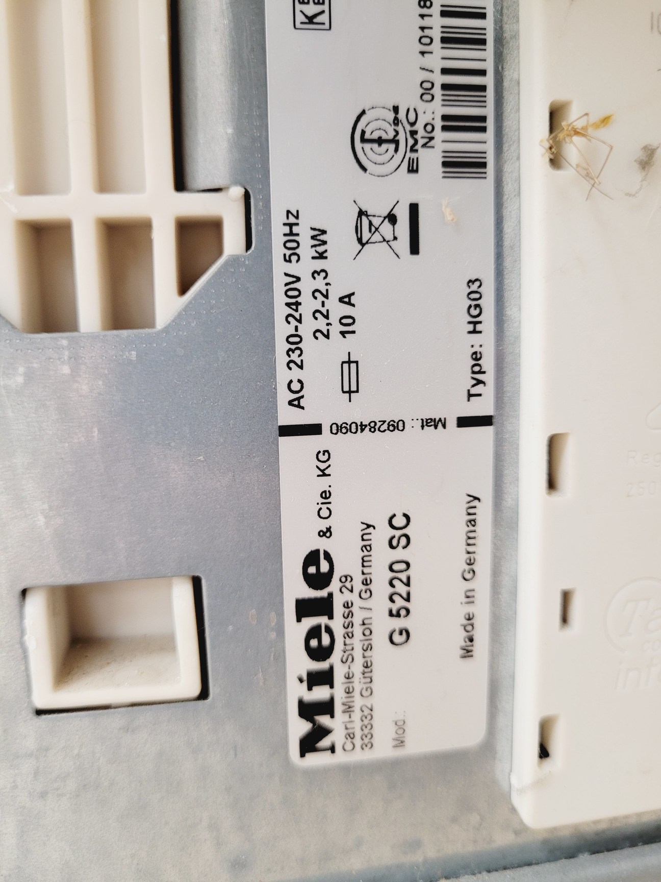 Image of Miele Freestanding Dishwasher  Model - G 5220SC  Type - HG03 Lab