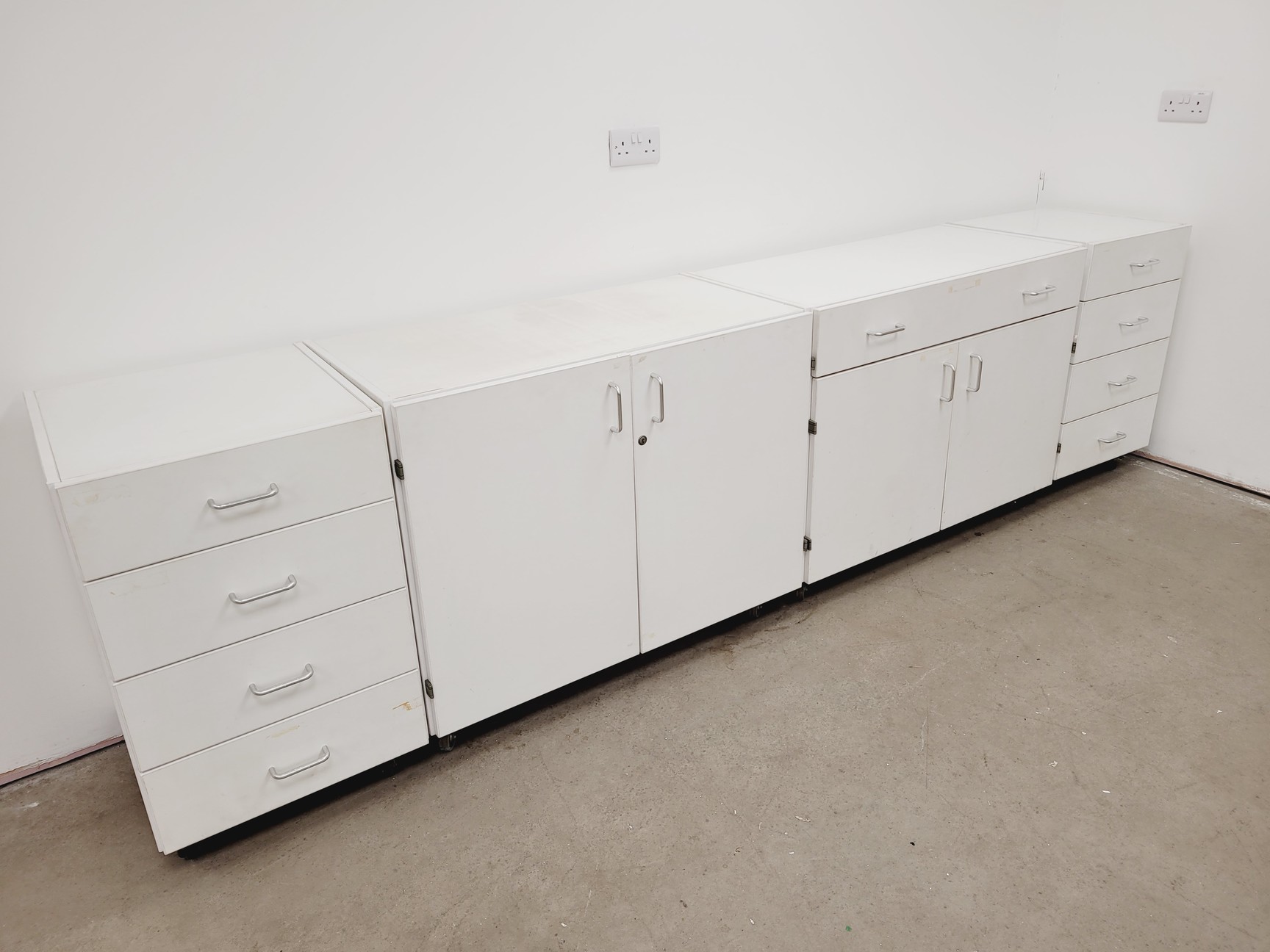 Image of 4 x White Laboratory Cupboards/Cabinets & Drawers Lab