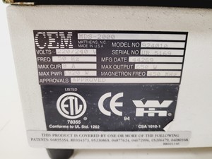 Thumbnail image of CEM MDS-2000 Microwave Digestion Oven  Model no. 924010 Lab
