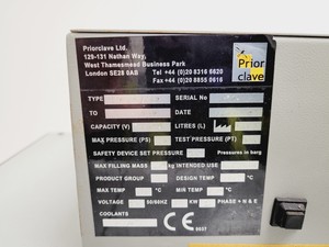 Thumbnail image of Priorclave Laboratory Benchtop Autoclave  Type - PS/MVA/C40 Lab