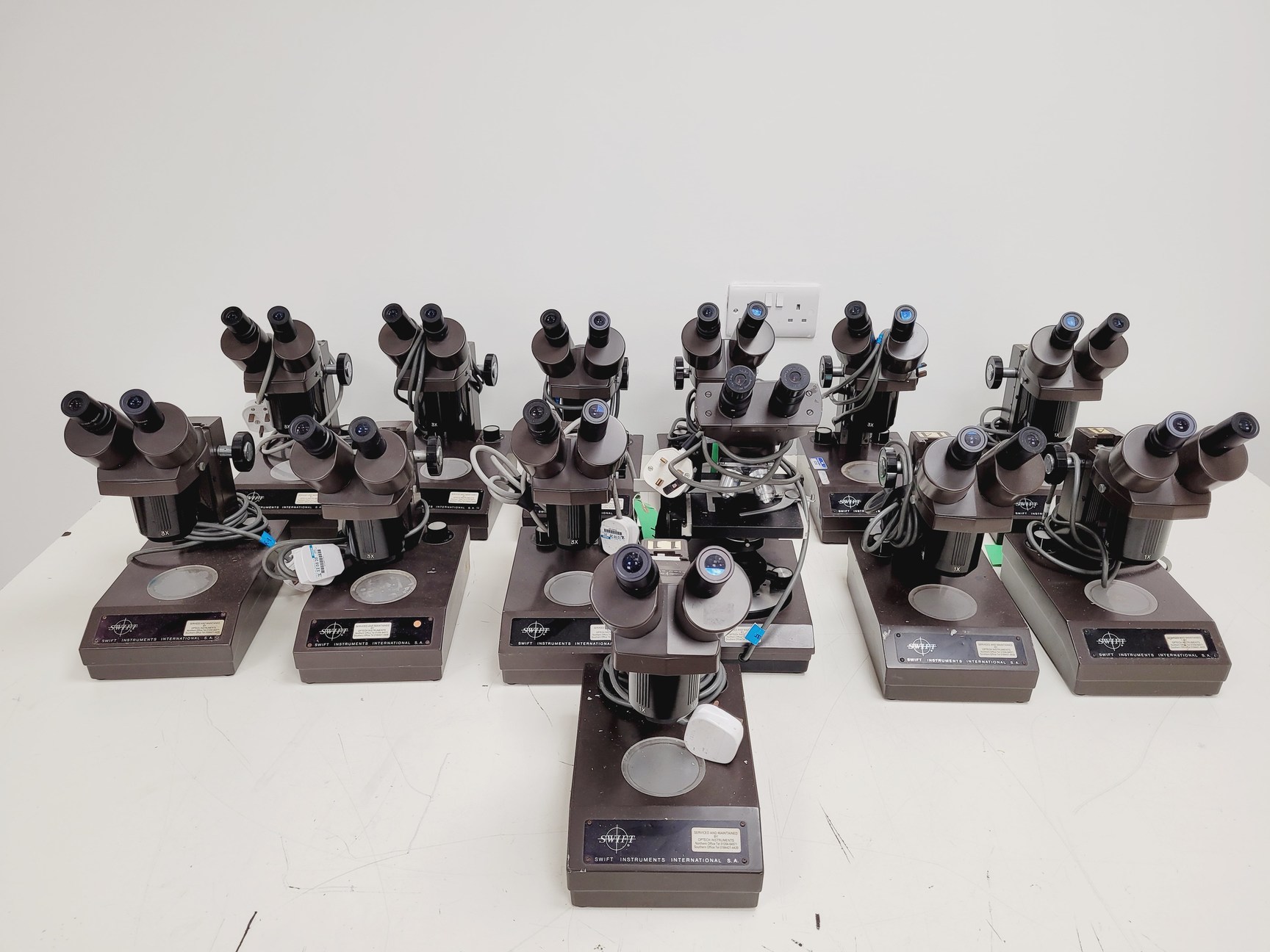 Image of Job Lot of 13 Swift Stereo Eighty Stereo Zoom Laboratory Microscopes Lab