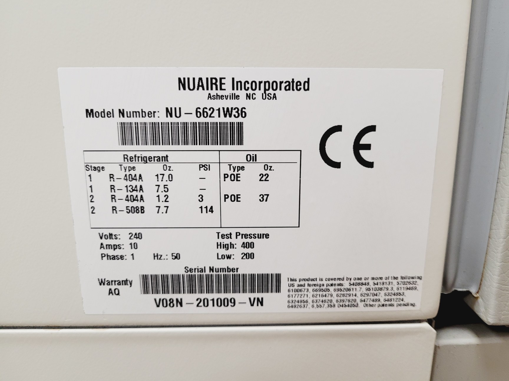 Image of Nuaire -86 Ultra Low Temperature Laboratory Freezer  Model no. NU-6621W36 Lab