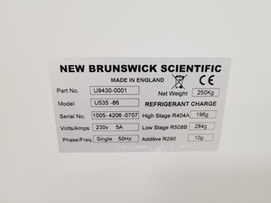 Thumbnail image of New Brunswick  U535 -86 Ultra Low Temperature Freezer & CO2 Backup Unit Lab