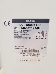 Thumbnail image of Sanyo CO2 Laboratory Incubator  Model - MCO-17AIC Lab