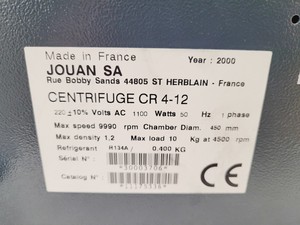 Thumbnail image of Jouan Refrigerated Centrifuge  Model - CR412 with 4750RPM Rotor & Inserts Lab