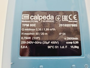 Thumbnail image of Calpeda Peripheral Booster Pump  Type - TPM 80E Lab